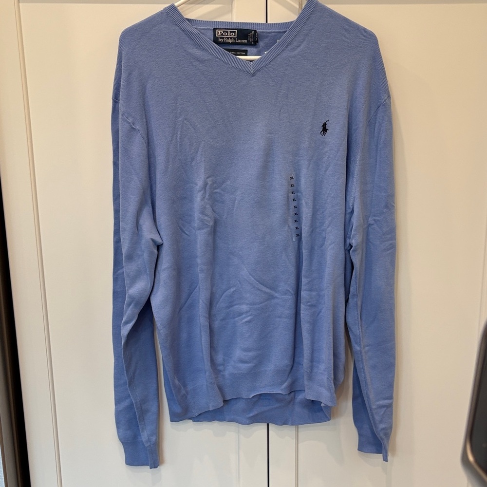 Polo by Ralph Lauren Men's Light Blue V-Neck Sweater - never worn